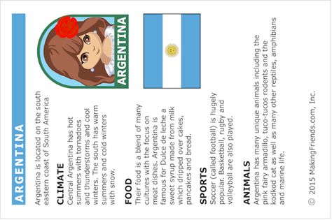 Fact Card about Argentina for Thinking Day Argentina Facts, Educational Activities For Toddlers, Argentina Culture, Geography For Kids, Harmony Day, Country Studies, Girl Scout Activities, Homeschool Geography, Country Facts