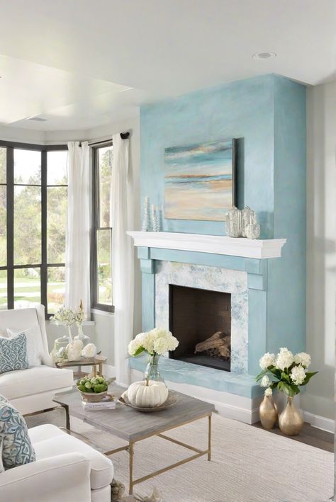 1. Beachy Vibes
2. Coastal Home Decor
3. Fireplace Inspiration
4. Interior Design Ideas Fireplace Colors, Beach House Fireplace, Seaside Interior, Coastal Fireplace, Best Wall Paint, Wall Paint Color, Light Oak Floors, Fireplace Room, Colorful House