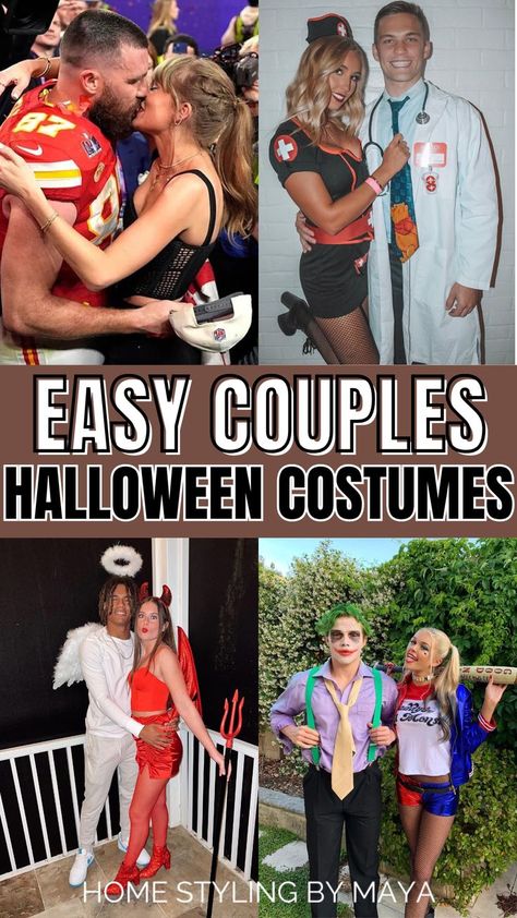 easy couples Halloween costumes 2024, last minute couples halloween costumes Easy Couples Halloween Costumes, Easy Adult Halloween Costumes, Easy Couple Halloween Costumes, Easy Couples Costumes, Couples Costumes Creative, Cute Couples Costumes, Couples Halloween Costumes, Popular Halloween Costumes, Costumes For Adults