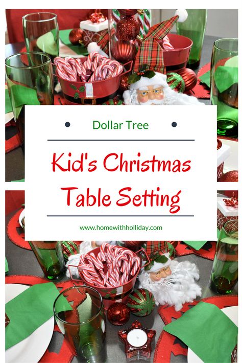 Kids Xmas Table Setting, Christmas Table Settings For Kids, Kids Table Christmas Decorations, Kids Christmas Table Decorations, Kids Christmas Party Centerpieces, Kids Christmas Party Table Decor, Christmas Table Place Settings Ideas, Christmas Table For Kids, Christmas Kids Table Decor