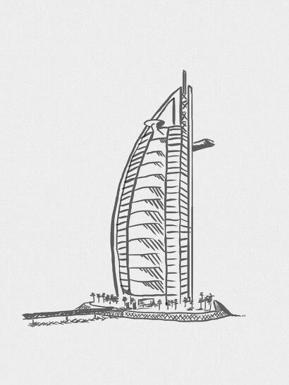 Burj Al Arab Drawing, Arab Drawing, Design On The Wall, برج العرب, Architecture Drawing Sketchbooks, Architecture Drawing Plan, Building Sketch, Architect Drawing, Building Drawing