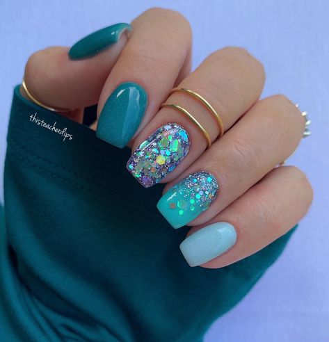 Cruise Nails, Purple Glitter Nails, Teal Nails, Country Nails, Simple Acrylic Nails, Work Nails, Mermaid Nails, Hot Nails, Dipped Nails