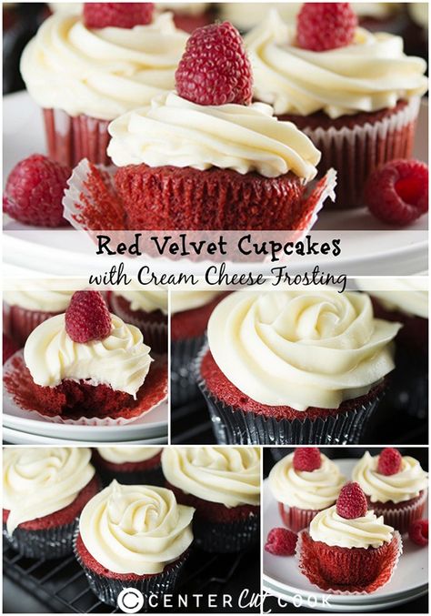 Red Velvet Cupcakes with Cream Cheese Frosting #dessert #cupcakes #centercutcook Red Velvet Cupcakes Without Buttermilk, Red And White Cupcakes, Buttermilk Cupcakes, Red Velvet Cupcakes Recipe, Cupcakes Red Velvet, Red Velvet Recipes, The Cheesecake Factory, Make From Scratch, Cupcakes With Cream Cheese Frosting