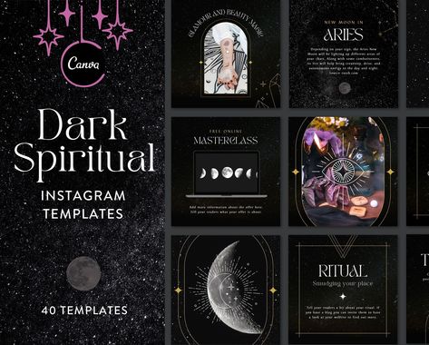 Infuse your Instagram feed with enchanting charm using these Dark Spiritual Canva Instagram Templates. Designed to make your profile truly unique, these templates empower you to craft captivating graphics in minutes.  

Simply add your personal brand and share your creations. Every pre-designed template in Canva is fully customizable, allowing you to effortlessly edit colors, fonts, text, and photos.  The intuitive drag-and-drop interface makes design a breeze. 
.#CanvaTemplates #InstagramTemplates #FreeTemplates #IdeasForCanva #SocialMediaDesigns Witchy Instagram Feed, Witchy Branding Design, Tarot Instagram Feed, Spiritual Branding Design, Spiritual Templates, Canva Templates Ideas, Dark Spiritual, Spiritual Branding, Instagram Feed Template