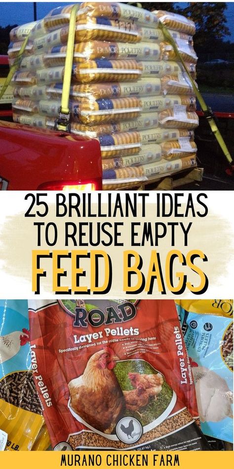 Chicken Feed Container, Chicken Feed Diy Homemade, Alternative Chicken Feed, Farm Feed Storage Ideas, Chicken Feed Bags Ideas, Pet Food Bags Upcycle, Recycle Feed Bags Repurposed, Feed Sack Crafts, Repurpose Dog Food Bags