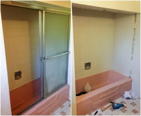 Pink Bathtub Makeover Bathtub Makeover, Pink Bathtub, Bathtub Bathroom, Main Bathroom, Bathroom Redo, The Shower, Shower Doors, First Home, Trend Setter