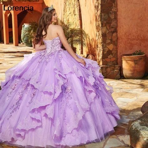 Customized  Lilac Quinceanera Dress Ball Gown 3D Lace Applique Beaded Tiered Corset Sweet 16 Dream Quinceanera, Fabric Beading, Plus Prom Dresses, Purple Quinceanera, Green Quinceanera Dresses, Quinceañera Dresses, Carmen Dress, Purple Quinceanera Dresses, Mary's Bridal