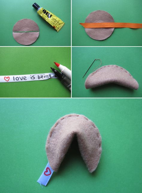 diy felt fortune cookies  perfect gift for the loved one and great party flavor Fortune Cookie Sewing Pattern, Felt Fortune Cookies Diy, How To Make A Fortune Cookie, How To Make Fortune Cookies, How To Make Ceramic Fortune Cookies, Fortune Cookies Diy, Fortune Cookie, Sewing Projects For Kids, Plush Pattern