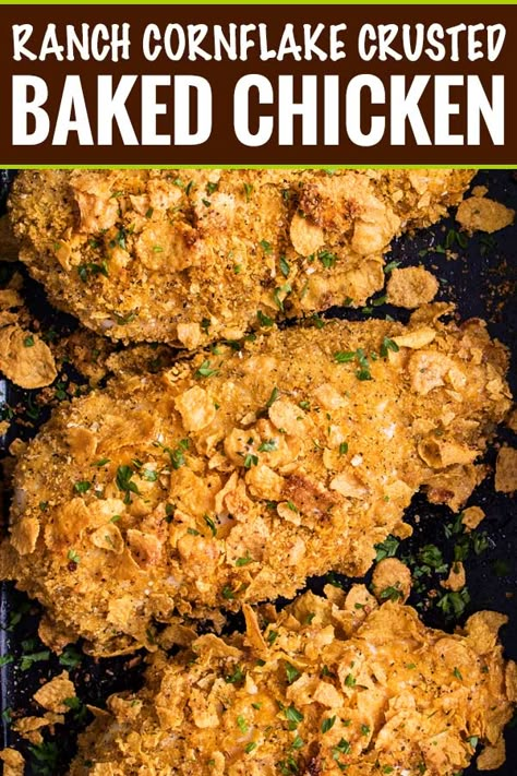 Cornflake Chicken Baked, Cornflake Chicken Breast, Cornflakes Chicken, Crusted Baked Chicken, Wesley House, Cornflake Recipes, Crock Recipes, Gf Cooking, Cornflake Chicken