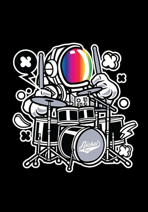 Drummer Wallpaper, Astronaut Drummer, Tom Cartoon, Drums Wallpaper, Drum Tattoo, Trill Art, Black And White Instagram, Music Studio Room, Music Illustration