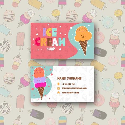 Ice cream shop business card template | Premium Vector #Freepik #vector Ice Cream Shop Names, Ice Cream Names, Shop Business Card, Ice Cream Business, Ice Cream Shop, Visiting Cards, Business Card Template, Name Cards, Card Template