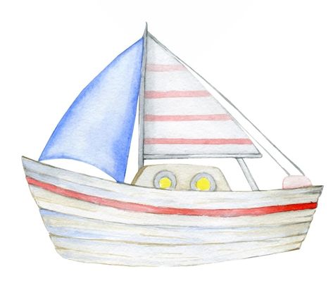 Boat Illustration, Boat Drawing, Toy Boat, Simple Wall Decor, 로고 디자인, Watercolor Cards, Free Stickers, Vintage Summer, Cute Illustration