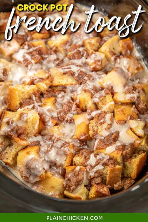 Crock Pot French Toast Recipe - This easy, make-ahead breakfast is perfect for busy mornings or special occasions. Simply layer bread with a rich custard of eggs, milk, and cinnamon, and let it cook low and slow until it’s perfectly fluffy and golden. Serve it warm with a drizzle of maple syrup and fresh fruit for a delightful start to your day! Crock Pot French Toast, Crockpot French Toast, Easy Christmas Breakfast, French Toast Casserole Easy, Crockpot Breakfast Casserole, Breakfast Crockpot Recipes, Slow Cooker Breakfast, Overnight French Toast, French Toast Breakfast