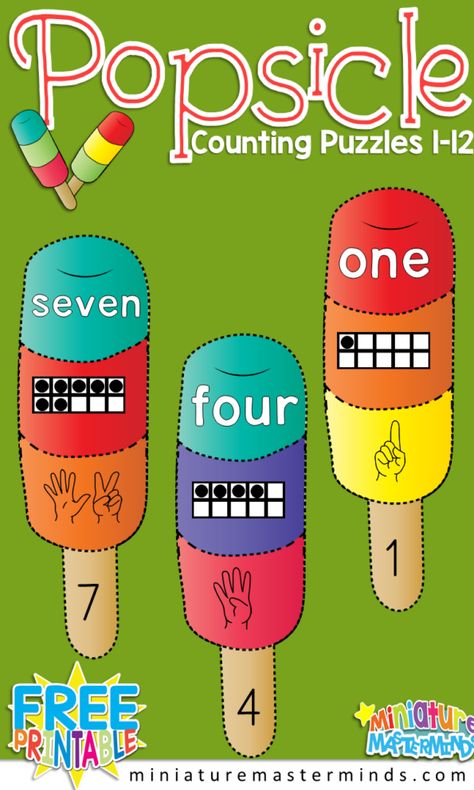 Preschool Popsicle Counting Puzzles – Miniature Masterminds Preschool Popsicle, Preschool Teacher Outfits, Counting Puzzles, Math Riddles, Math Graphic Organizers, Math Centers Kindergarten, Prek Math, Iq Test, Math Notebooks