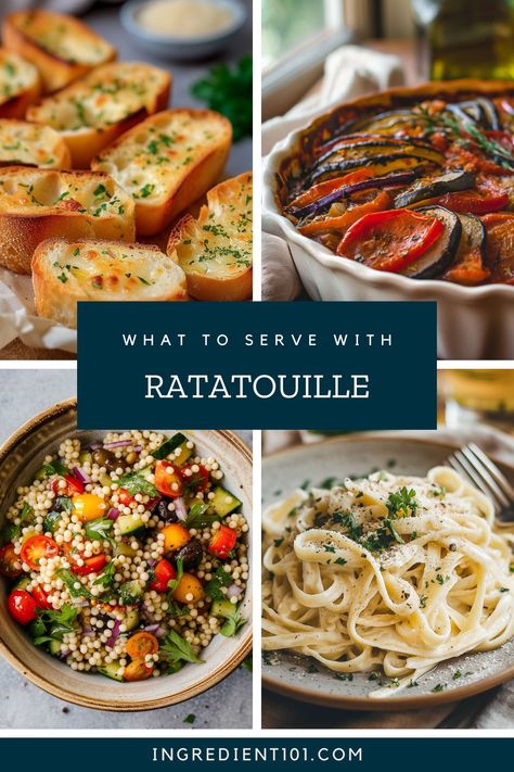 What To Serve With Ratatouille, Ratatouille Themed Dinner, Ratatouille Food, Italian Stuffed Chicken, Vegetable Couscous, Eggplant Zucchini, Ratatouille Recipe, Greek Potatoes, Vegetable Lasagna