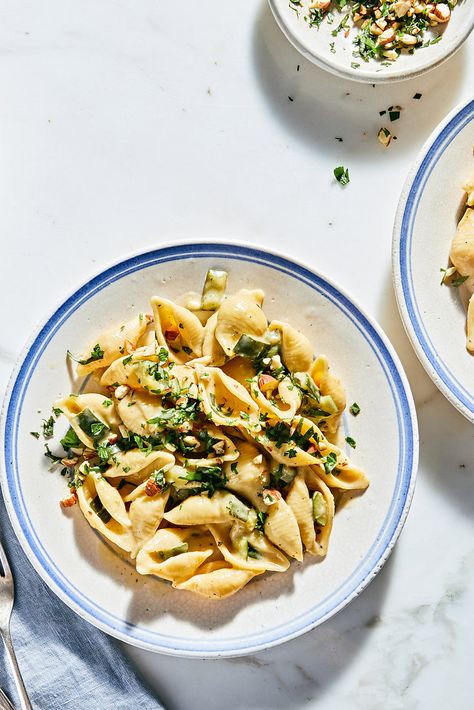 A Monday night hit with everyone!  Yes, one pot!  Pasta cooks in vegetable stock!  12 oz. is perfect amount for 4! Caramelized Zucchini, Parsley Gremolata, Nyt Recipes, Basil Pasta Recipes, Cook Zucchini, Feta Dressing, Basil Pasta, Vegan Cream, Vegetarian Main Dishes