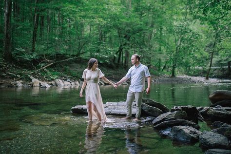 smoky mountains engagements cades cove couple walking in water Cades Cove Engagement Photos, Couple Walking, Mountain Engagement Session, Bride Bag, Engagement Shots, Couples Walking, Light Photo, Location Inspiration, Cades Cove