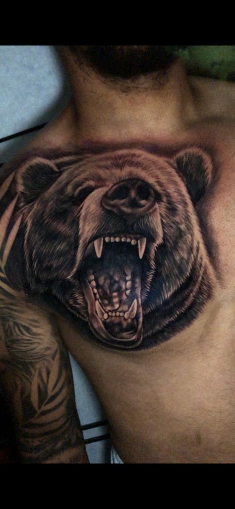 #bear #beartattoo #Prolific art studio #blackandgrey #bear #Instagram sm_tattz #Animal #realism Bear Chest Tattoo Men, Bear Chest Tattoo, Face Tattoos For Women, Bear Tattoo, Chest Tattoo Men, Face Tattoos, Tattoo Photos, Chest Tattoo, Future Tattoos