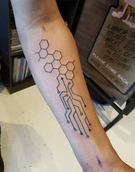 Tech tattoo geometric tattoo Computer Tattoo, Circuit Tattoo, Cyberpunk Tokyo, Electronic Tattoo, Hexagon Tattoo, Tech Tattoo, Science Tattoo, Cyberpunk Tattoo, Muster Tattoos