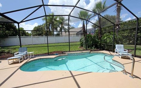 Inground pool covered by a screen enclosure Cheap Inground Pool, Enclosed Pool, Inground Pool Covers, Pool Screen Enclosure, Pool Screen, Pools Ideas, Pool Cage, Inground Pool Designs, Screened Pool