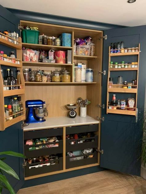 Larder Cupboard Ideas, Pantry Kitchen Cabinets, Free Standing Pantry, Kitchen Larder Cupboard, Free Standing Kitchen Pantry, Kitchen Ideas Decor, Luxury Kitchen Ideas, Kitchen Refurbishment, Kitchen Pantry Cupboard