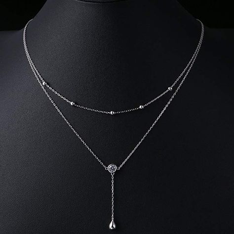 Amazon.com: ATHENAA S925 Sterling Silver Teardrop Double Layered Choker Y Necklace for Women Girls: Gateway Double Layer Necklace, Lariat Necklace, Women Girl, Layered Necklaces, Mother Gifts, Womens Necklaces, Valentine Day Gifts, Gifts For Women, Silver Necklace