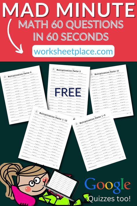 Printables and digital mad minute timestables facts FREE! Mad Minute Multiplication, Mad Minute Math, Multiplication Quiz, Multiplication Test, Fact Families Multiplication, 4th Grade Multiplication, Multiplication Times Tables, 4th Grade Math Worksheets, Math Fact Fluency