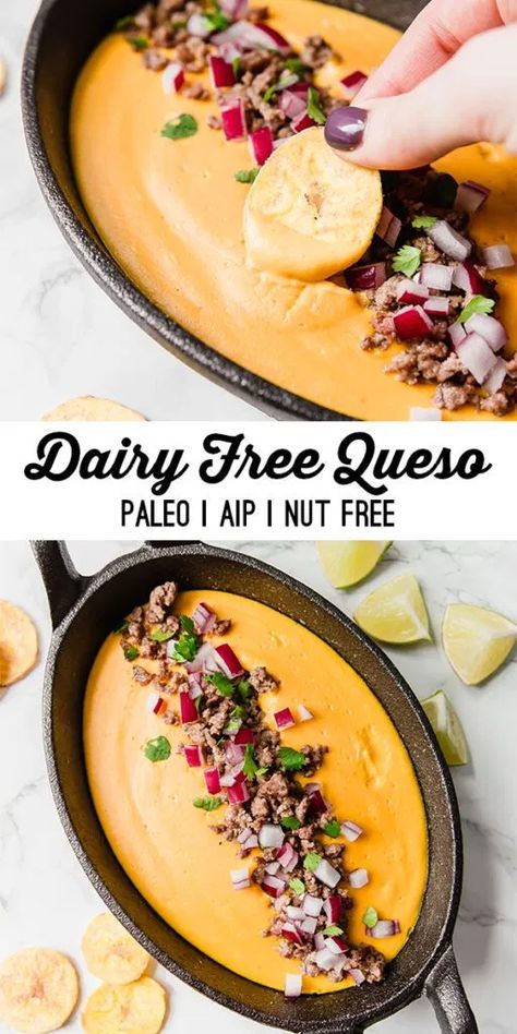 Dairy Free Queso (Paleo, AIP, Nut Free) - Unbound Wellness Dairy Free Queso, Aip Diet Recipes, Dairy Free Bread, Unbound Wellness, Whole30 Meal Prep, App Builder, Autoimmune Paleo Recipes, Aip Paleo Recipes, Dairy Free Snacks