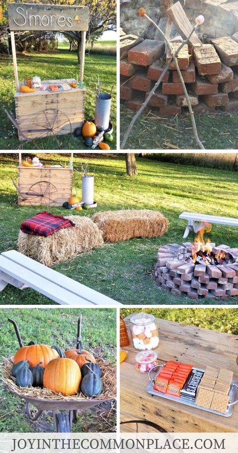 Backyard Fall Harvest Party Ideas- S'mores bar, campfire, pumpkin patch, and more! Fall Harvest Party Ideas, Harvest Party Ideas, Outdoor Fall Parties, Fall Festival Party, Host Party, Pumpkin Patch Birthday, Fall Festival Games, Pumpkin Patch Party, Fall Harvest Party