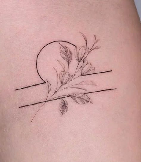 Floral Astrology Tattoo, Libra Zodiac Tattoos Flower, Tattoo Ideas For Libras, Tattoo Ideas For Libra Women, Libra Best Friend Tattoo, Libra Back Tattoo Women, Libra Floral Tattoo, Small Tattoos Libra Sign, Libra Minimalist Tattoo Women