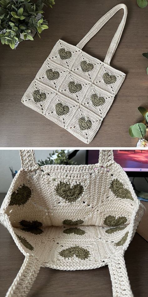 Cute Crochet Bag Pattern Free, Things To Do With Crochet, What To Make With Granny Squares Ideas, Tote Bag Crochet Granny Squares, What To Knit Ideas, Crochet Bag Simple, Cute Crocheted Things, Tote Bag Pattern Free Crochet, Crochet Gifts For Sister