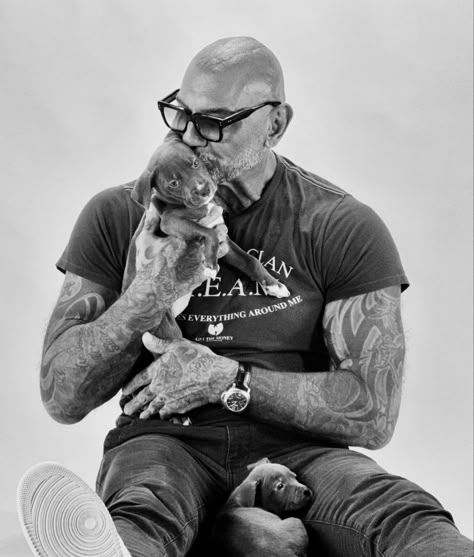 David Bautista | puppy love #pitbulls #adoptdontshop | Instagram David Bautista, Dave Bautista, Wwe Champions, Puppy Love, Adoption, Thread, Puppies, Black And White, Instagram