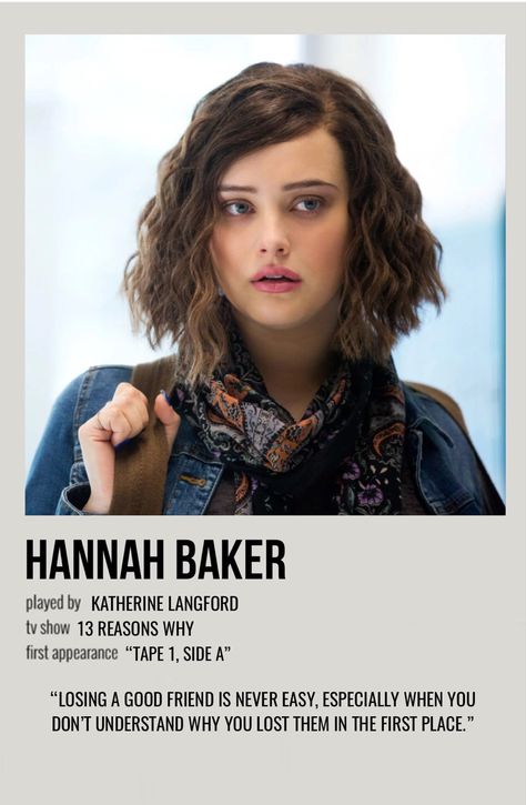 minimal polaroid character poster for hannah baker from 13 reasons why Hannah Baker 13 Reasons Why, 13 Reasons Why Polaroid Poster, 13 Reasons Why Characters, Hannah 13 Reasons Why, 13 Reasons Why Hannah Baker, 13 Reasons Why Lockscreen, Hannah Baker Aesthetic, 13 Reasons Why Poster, 13 Reasons Why Aesthetic