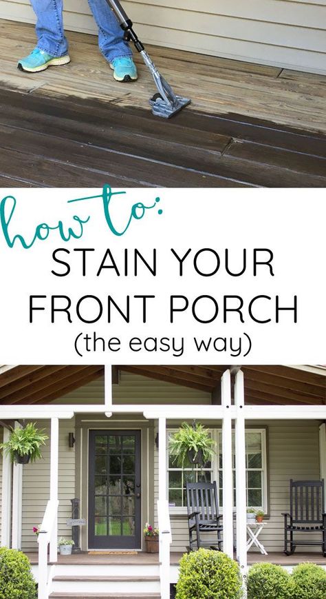 How to refinish your old wood front porch. We used Behr Cordovan Brown and Pinto White stains. The HomeRight Paint Stick helped us update our farmhouse front porch the easy way! Beam Front Porch, Stairs Remodel, Old Stairs, Porch Kits, Porch Wood, Farmhouse Front Porch, Front Porch Makeover, Porch Paint, Building A Porch