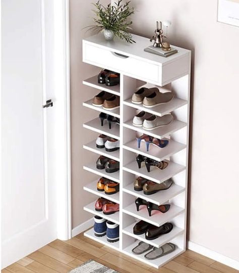 Shoe Storage In Bedroom, Shoe Storage Design, Shoe Rack Ideas, Space Saving Shoe Rack, Wooden Shoe Cabinet, Bedroom Ideas For Couples Modern, Narrow Shelves, Wooden Shoe Racks, Shoe Storage Rack