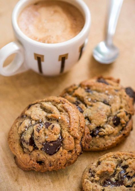 Tahini Chocolate Chip Cookies, Cookies And Coffee, Tahini Chocolate, Tahini Cookies, Sprinkle Cookies, Salted Chocolate, Baking Project, Tea Cakes, A Cup Of Coffee