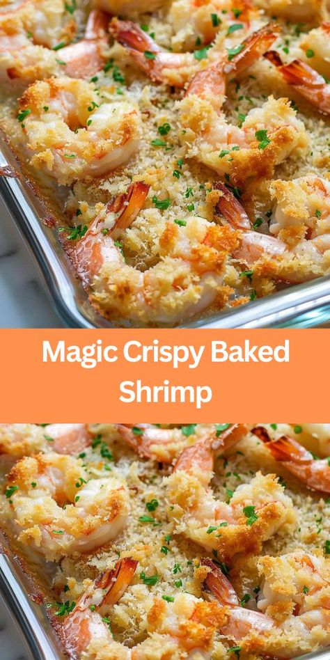 Discover the ultimate Magic Crispy Baked Shrimp recipe that combines tender jumbo shrimp with a golden, crunchy breadcrumb topping. This easy and delicious dish is perfect for weeknight dinners or special occasions. With ingredients like How To Cook Shrimp In The Oven, Magic Baked Shrimp, Shrimp Bake Recipes, Easy Baked Shrimp Recipes, Recipes For Cooked Shrimp, Shrimp Dishes Easy, Easy Shrimp Recipes For Dinner, Magic Crispy Baked Shrimp, Seafood Bake Recipes