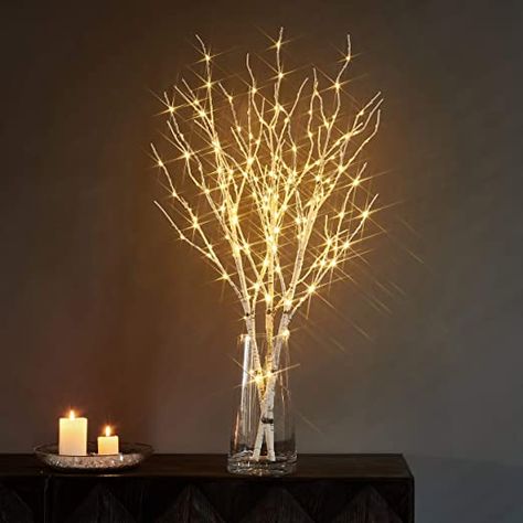 Artificial Tree Branches, Warm White Fairy Lights, White Fairy Lights, White Branches, Warm White Lights, Twig Branch, Lighted Branches, Birch Branches, Unique Christmas Decorations