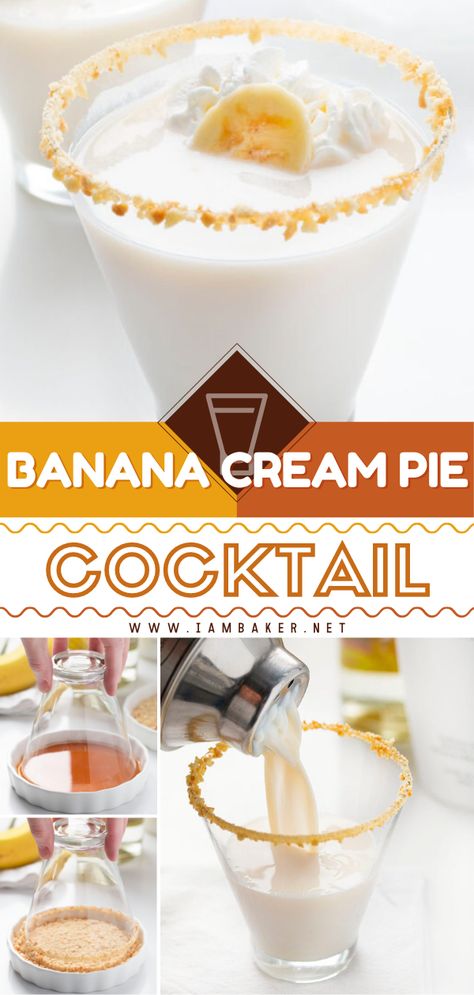 Banana Cream Pie Alcohol Drink, Banana Cream Cocktail, Creme De Banana Drink Recipes, Banana Flavored Alcoholic Drinks, Banana Cream Moonshine Recipes, Creamy Mixed Drinks, Candyland Cocktails, Banana Shots Alcohol, Banana Cream Rum Drinks Recipe