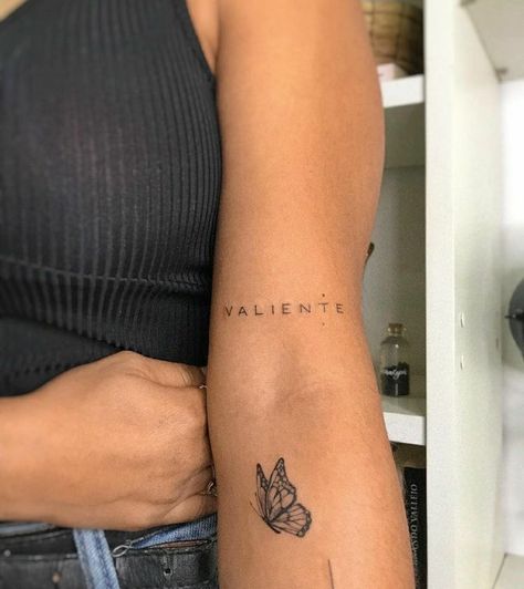 Inspo Words, Word Tattoos On Arm, Above Elbow Tattoo, Inner Elbow Tattoos, Wrist Tattoos Words, Word Tattoo Ideas, Butterfly Tattoos On Arm, Inner Arm Tattoos, Inner Forearm Tattoo