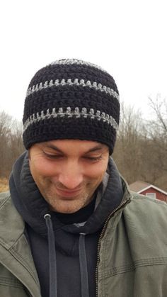 Men's Crocheted Skull-Cap Picot Crochet, Crochet Mens Hat, Crochet Men, Crochet Skull, Crochet Beanie Pattern, Crochet Cap, Beanie Pattern, Crochet Hat Pattern, Crochet Beanie