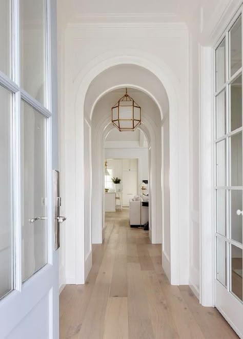 Arched Hallway with Suzanne Kasler Morris Lantern - Transitional - Entrance/foyer Arch In Hallway, Arched Foyer, Low Ceiling Hallway, Hallway Arch, Arch Hallway, Morris Lantern, Playroom Loft, Arched Hallway, Hallway Pendant Lighting