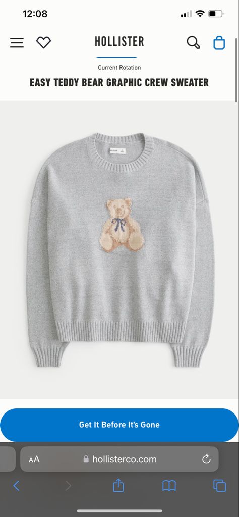 Cotton Sweater Outfit, Teddy Bear Sweater, Bear Sweater, Bear Graphic, Birthday Wishlist, Hollister, Sweater Outfits, Heather Grey, Teddy Bear