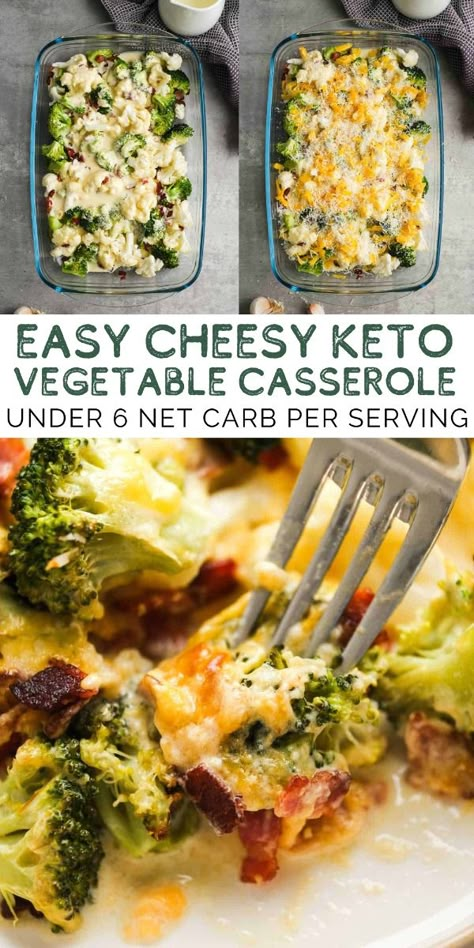 Tender roasted vegetables are covered in a rich, cheese sauce and topped with crunchy bacon in this Cheesy Broccoli Cauliflower Casserole! It’s the perfect keto side dish or healthy dinner. Vegetable Side Dishes Keto, Keto Broccoli Side Dishes, Keto Veggie Casserole Recipes, Keto Broccoli Cauliflower Casserole, Broccoli Cauliflower Casserole Healthy, Keto Vegetable Casserole, Broccoli Keto Recipes, Low Carb Broccoli Casserole, Keto Broccoli Recipes