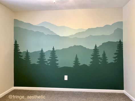 Created a mountain mural for my baby’s room! So inspired by what I’ve seen on Pinterest 💫. This is my version! Enjoy!   #Nursery  #Room  #Mural  #MountainNursery  #KidsBedroom  #Bedroom  #WallMurals  #BedroomPaint  #BabyRoom  #BedroomDecor  #BedroomWall  #Wall  #Baby  #BabyNursery #paintedmural #mountainmural Mountain Wall Painting, Mountain Wall Mural, Mountain Mural, Kids Room Murals, Forest Mural, Forest Wall Mural, Nursery Mural, Casa Country, Boy’s Room