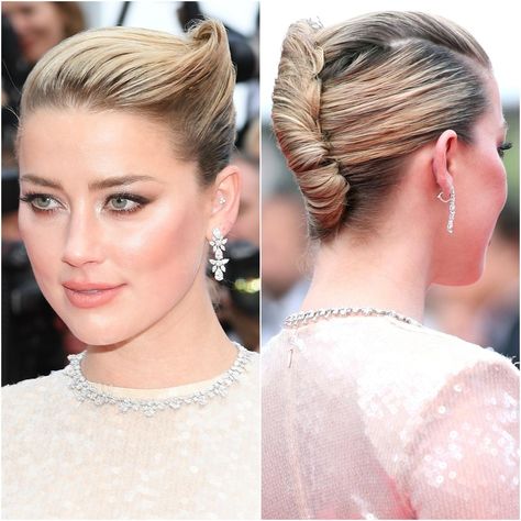 Cannes Hairstyles, Amber Heard Hair, Alabaster Skin, Pink Lip Color, Low Chignon, Golden Blonde Highlights, Celebrity Makeup Looks, Allure Beauty, Marc Jacobs Beauty