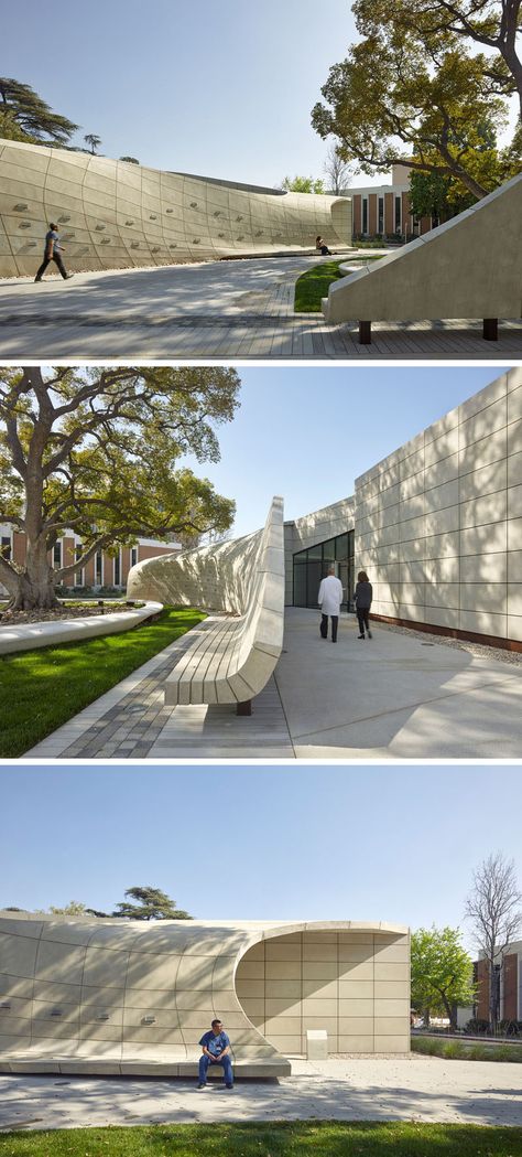 This Serene Outdoor Sanctuary Has Sculptural Concrete Seating Concrete Seating, House Garden Landscape, Outdoor Sanctuary, French Architecture, Urban Furniture, Structure Architecture, Garden Landscape, House Garden, Landscape Wall