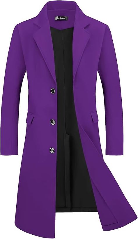 Lars Amadeus Men's Winter Overcoat Single Breasted Notched Lapel Long Trench Coat XX-Large Purple at Amazon Men’s Clothing store Purple Overcoat, Chocolate Costume, Winter Overcoat, Long Trench, Long Trench Coat, Men Winter, Single Breasted, Costume Ideas, Clothing Store