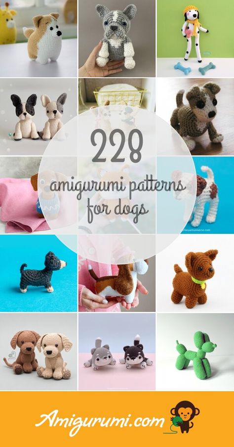 228 Dogs Amigurumi Patterns Crochet Dog Patterns, Pola Amigurumi, Crochet Animals Free Patterns, Haken Baby, Crochet Amigurumi Free, Knitted Animals, Crochet Animal Patterns, Crochet Dog, Dog Pattern