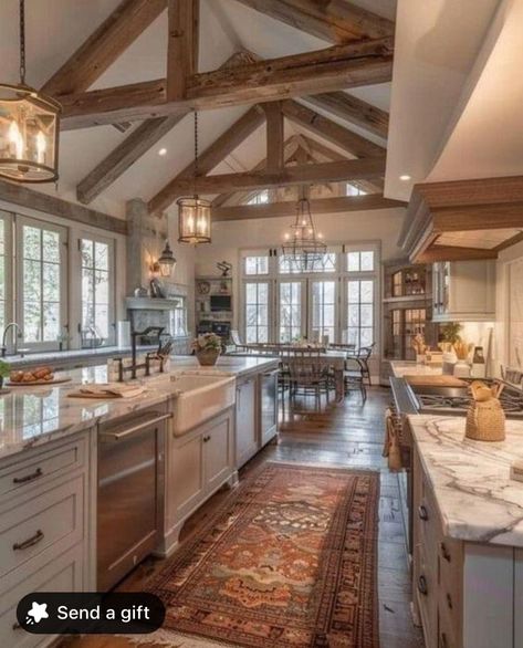 Barndo Ideas, Homestead Kitchen, Dream Life House, Kitchen Island Decor, Mid Century Modern Living Room, Log Cabin Homes, House Inside, Spacious Kitchens, Dream House Interior